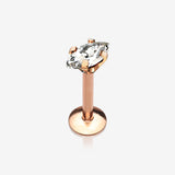 Rose Gold Marquise Sparkle Prong Set Gem Top Internally Threaded Steel Labret