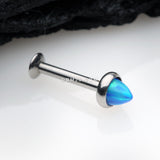 Brilliant Fire Opal Spike Cone Internally Threaded Steel Labret-Blue Opal