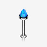Brilliant Fire Opal Spike Cone Internally Threaded Steel Labret-Blue Opal
