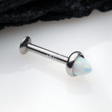 Detail View 1 of Brilliant Fire Opal Spike Cone Internally Threaded Steel Labret-White Opal