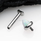 Detail View 2 of Brilliant Fire Opal Spike Cone Internally Threaded Steel Labret-White Opal