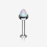 Brilliant Fire Opal Spike Cone Internally Threaded Steel Labret-White Opal