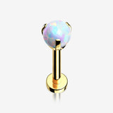 Golden Fire Opal Claw Prong Set Sparkle Internally Threaded Labret