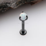 Detail View 1 of Blackline Fire Opal Claw Prong Set Sparkle Internally Threaded Labret-White Opal