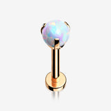 Rose Gold Fire Opal Claw Prong Set Sparkle Internally Threaded Labret