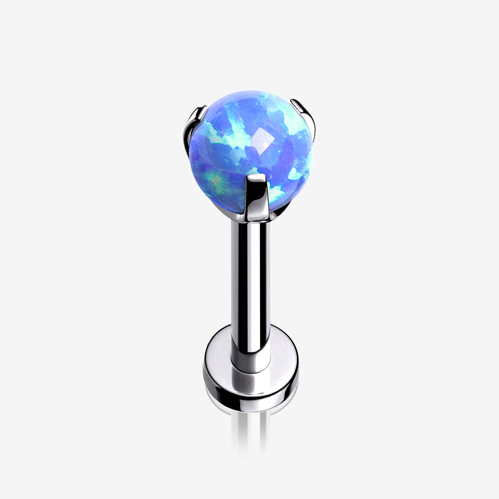 Fire Opal Claw Prong Set Sparkle Internally Threaded Labret-Blue Opal