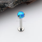 Detail View 1 of Fire Opal Claw Prong Set Sparkle Internally Threaded Labret-Blue Opal