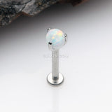 Detail View 1 of Fire Opal Claw Prong Set Sparkle Internally Threaded Labret-White Opal