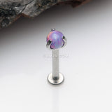 Detail View 1 of Fire Opal Claw Prong Set Sparkle Internally Threaded Labret-Purple Opal