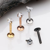 Detail View 2 of Rose Gold Triangle Gem Sparkle Prong Set Top Internally Threaded Steel Labret-Clear Gem