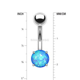 Detail View 1 of Fire Opal Prong Set Basic Steel Belly Button Ring-Blue Opal