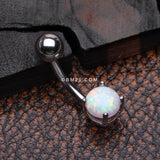 Detail View 2 of Fire Opal Prong Set Basic Steel Belly Button Ring-White Opal