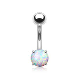Fire Opal Prong Set Basic Steel Belly Button Ring
