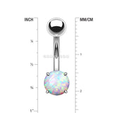 Detail View 1 of Fire Opal Prong Set Basic Steel Belly Button Ring-White Opal