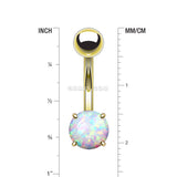 Detail View 1 of Golden Fire Opal Prong Set Basic Belly Button Ring-White Opal