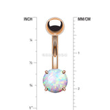 Detail View 1 of Rose Gold Fire Opal Prong Set Basic Belly Button Ring-White Opal