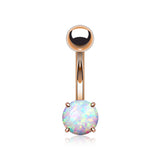 Rose Gold Fire Opal Prong Set Basic Belly Button Ring
