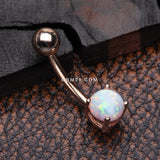 Detail View 2 of Rose Gold Fire Opal Prong Set Basic Belly Button Ring-White Opal
