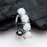 Detail View 2 of Classic Fire Opal Vertical Sparkle Reverse Belly Button Ring-White Opal