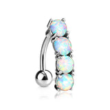 Classic Fire Opal Vertical Sparkle Reverse Belly Button Ring-White Opal