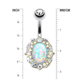 Detail View 1 of Victorian Fire Opal Florid Sparkle Belly Button Ring-White Opal/Aurora Borealis
