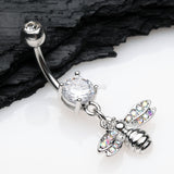 Detail View 2 of Honey Bee Sparkle Dangle Belly Button Ring-Clear Gem
