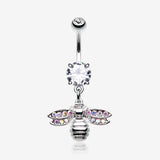 Honey Bee Sparkle Dangle Belly Button Ring-Clear Gem
