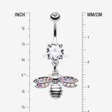 Detail View 1 of Honey Bee Sparkle Dangle Belly Button Ring-Clear Gem