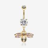 Golden Honey Bee Sparkle Dangle Belly Button Ring