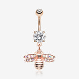 Rose Gold Honey Bee Sparkle Dangle Belly Button Ring
