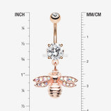 Detail View 1 of Rose Gold Honey Bee Sparkle Dangle Belly Button Ring-Clear Gem