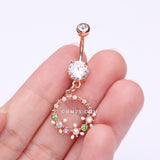 Detail View 3 of Rose Gold Sparkle Chic Flower Wreath Belly Button Ring