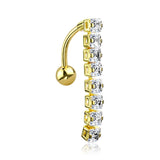 Golden Classic Princess Gems Vertical Sparkle Reverse Belly Button Ring-Clear Gem