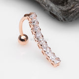 Detail View 2 of Rose Gold Classic Princess Gems Vertical Sparkle Reverse Belly Button Ring-Clear Gem