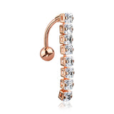 Rose Gold Classic Princess Gems Vertical Sparkle Reverse Belly Button Ring