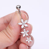 Detail View 3 of Grand Sparkle Triple Marquise Sparkle Belly Button Ring-Clear Gem