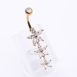 Detail View 2 of Golden Grand Sparkle Triple Marquise Sparkle Belly Button Ring-Clear Gem