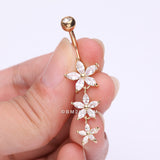 Detail View 3 of Golden Grand Sparkle Triple Marquise Sparkle Belly Button Ring-Clear Gem