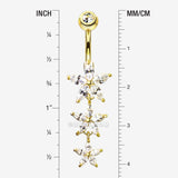 Detail View 1 of Golden Grand Sparkle Triple Marquise Sparkle Belly Button Ring-Clear Gem