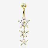 Golden Grand Sparkle Triple Marquise Sparkle Belly Button Ring-Clear Gem