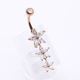 Detail View 2 of Rose Gold Grand Sparkle Triple Marquise Sparkle Belly Button Ring-Clear Gem