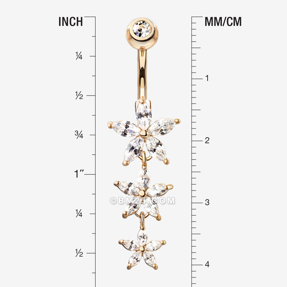 Detail View 1 of Rose Gold Grand Sparkle Triple Marquise Sparkle Belly Button Ring-Clear Gem