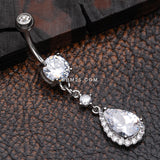 Detail View 2 of Brilliant Teardrop Lux Sparkle Dangle Belly Button Ring-Clear Gem