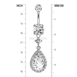 Detail View 1 of Brilliant Teardrop Lux Sparkle Dangle Belly Button Ring-Clear Gem