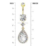 Detail View 1 of Golden Brilliant Teardrop Lux Sparkle Dangle Belly Button Ring-Clear Gem