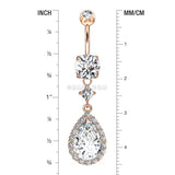 Detail View 1 of Rose Gold Brilliant Teardrop Lux Sparkle Dangle Belly Button Ring-Clear Gem