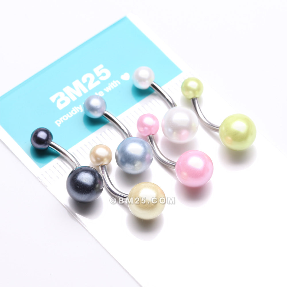 Detail View 3 of 6 Pcs of Assorted Color Pearlescent Luster Ball Belly Button Ring Package