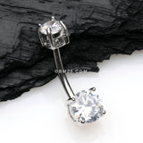 Detail View 2 of Classic Sparkle Gem Prong Set Internally Threaded Belly Button Ring-Clear Gem