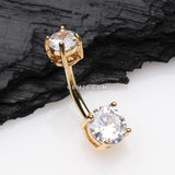Detail View 2 of Golden Classic Sparkle Gem Prong Set Internally Threaded Belly Button Ring-Clear Gem