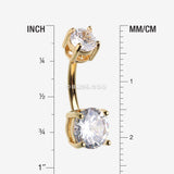 Detail View 1 of Golden Classic Sparkle Gem Prong Set Internally Threaded Belly Button Ring-Clear Gem